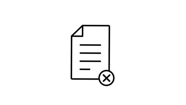 Document icon, rejected, sheet of paper, animation of a document with lines of text. 4K video with chroma key, green screen for transparent background.
