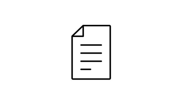 Document icon, sheet of paper, animation of a document with lines of text. 4K video with chroma key, green screen for transparent background.