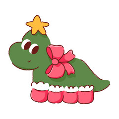Cute Christmas tree dinosaur vector illustration. © Nattapol