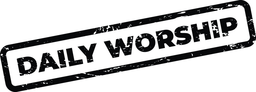 Textured rubber stamp graphic with daily worship typography in rounded corner box for spiritual designs