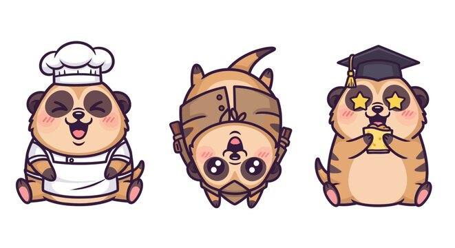 Cute Cartoon Meerkats in Different Professions.