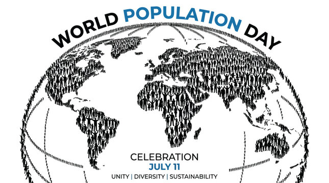 World Population Day, global awareness, earth illustration, celebration July 11, unity diversity sustainability