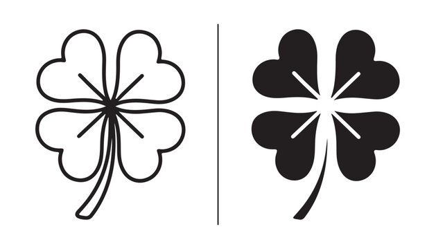 Clover Symbols: A stark comparison between a minimalist outline and a solid silhouette of a four-leaf clover, symbolizing luck and good fortune.
