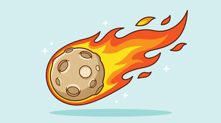 Cartoon vector illustration of a burning asteroid or meteorite falling through space. © Caroline Studio
