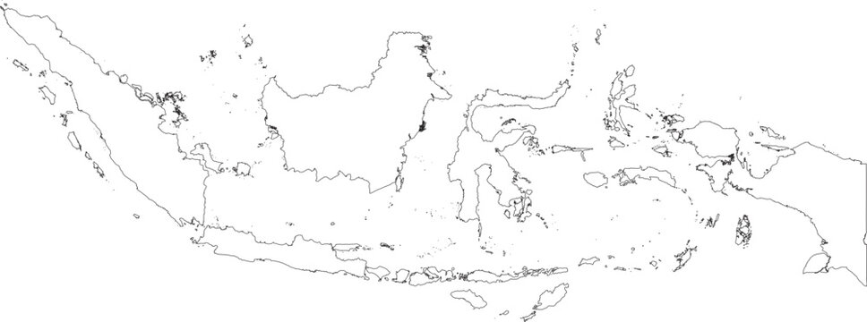 Detailed Black outline vector map of Indonesia archipelago isolated.