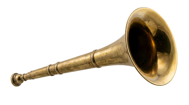 Vintage Brass Bugle Horn Musical Instrument Isolated on White Background
