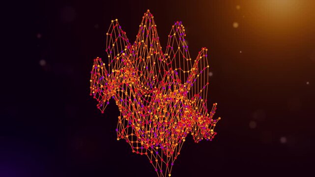 Animated Germany map reveal built from neural network connections and colorful data nodes with connected intelligence text over a glowing purple and orange bokeh background.