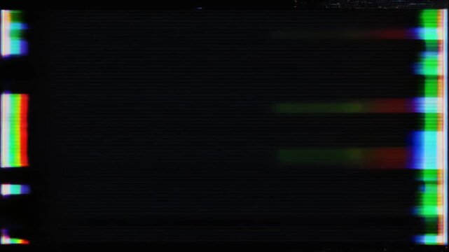 Glitchy black screen with colorful borders and static noise, abstract digital background