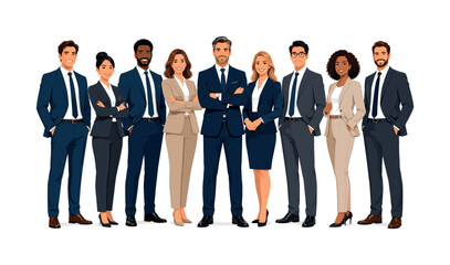 Fototapeta premium Diverse group of professionals in business attire standing together confidently