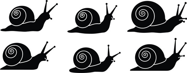 Snail silhouette collection vector illustration black garden mollusk icons simple nature animal design set bundle © Kaiyum