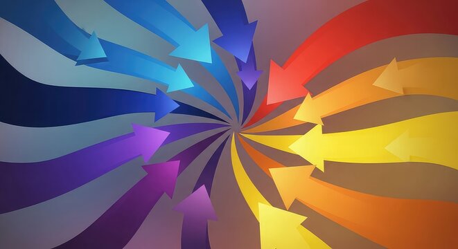 Glowing rainbow arrows swirl in dynamic motion symbolizing financial attraction and growth