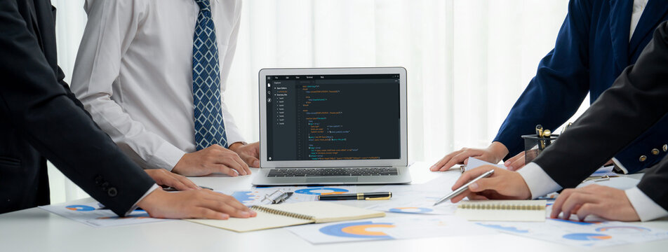 Software development programming on computer screen for brisk application and program coding