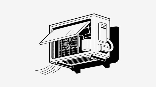 Isometric microwave oven with open door and cooking inside illustration