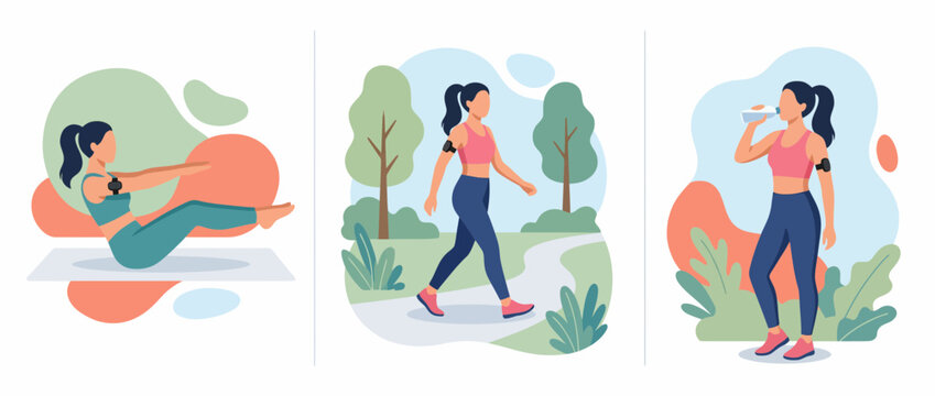 Woman using smart glucose sensor during exercise and wellness activities