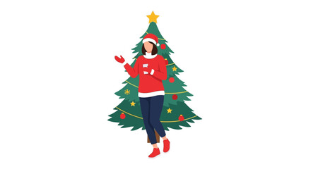 Festive woman with christmas tree illustration holiday season vector graphic © Nusrat24