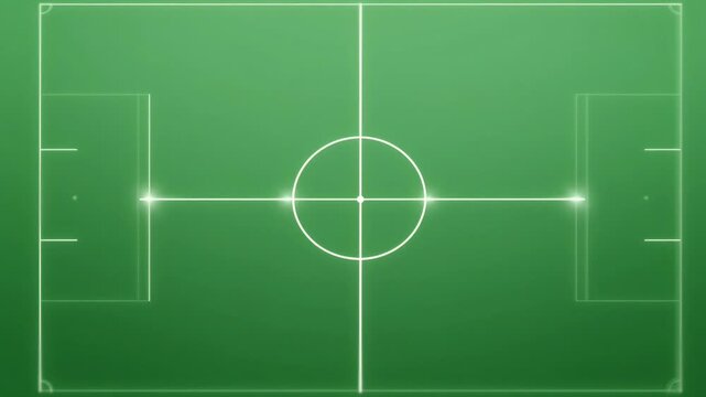 a green soccer field with white lines.