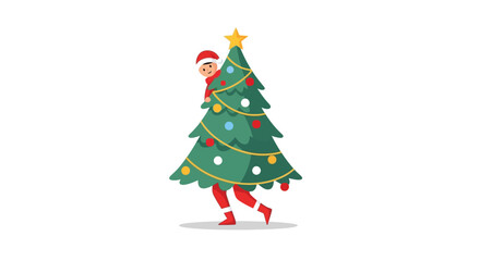 Personified christmas tree character with santa hat festive holiday illustration © Nusrat24