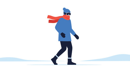 Fototapeta premium Winter walker stylish man in cold weather gear flat vector illustration