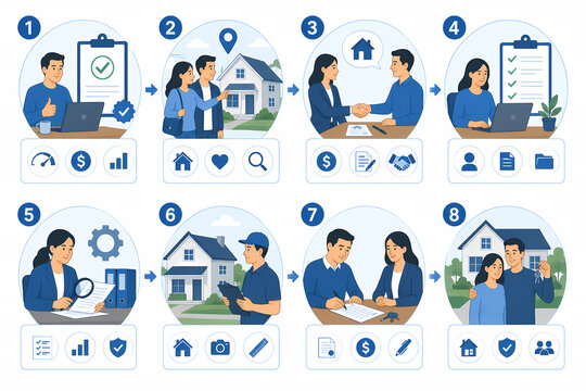 Mortgage process steps home buying illustration