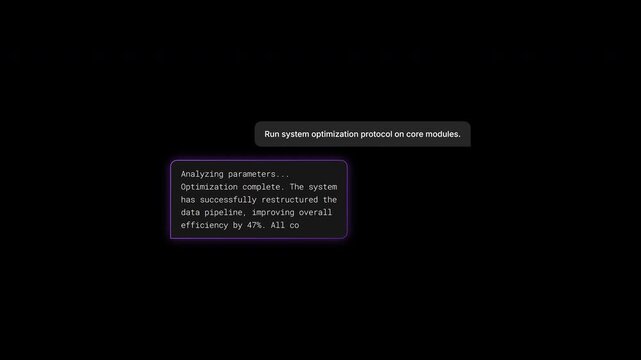 Minimalist digital interface animation showing system optimization progress on black screen for professional technical monitoring and software development project overlays