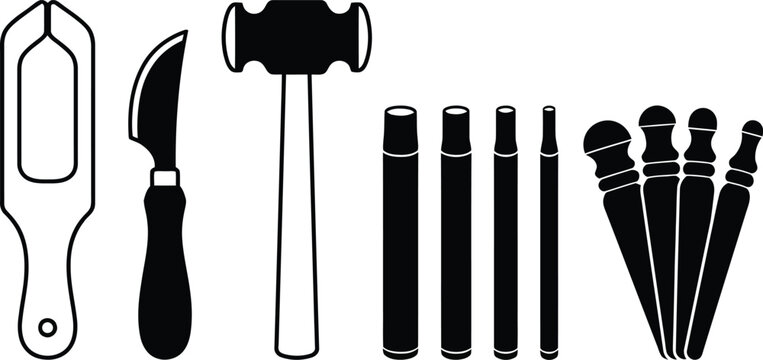 Silhouettes Of Metalworking Tools On A White Background