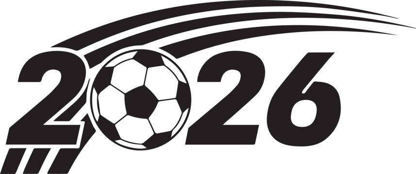 Black and white soccer ball with 2026 text and swoosh design