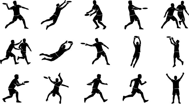 Ultimate Frisbee Player Silhouette Icon Set &ndash; Dynamic Sports Action Vector Bundle