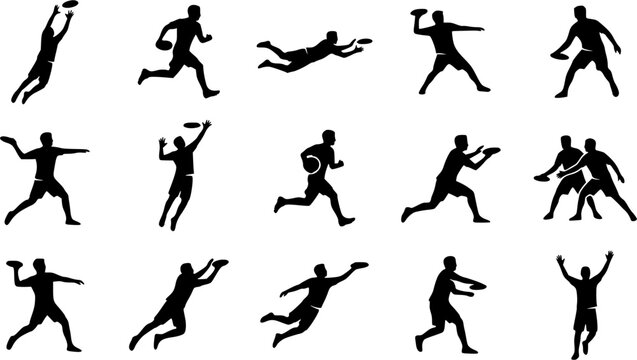 Ultimate Frisbee Player Silhouette Icon Set &ndash; Dynamic Sports Action Vector Bundle
