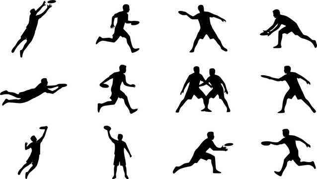Ultimate Frisbee Player Silhouette Icon Set &ndash; Dynamic Sports Action Vector Bundle
