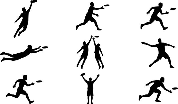Ultimate Frisbee Player Silhouette Icon Set &ndash; Dynamic Sports Action Vector Bundle