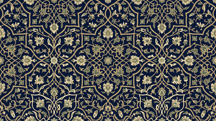 Flat vector arabesque seamless pattern, flowing floral ornaments and traditional Islamic motifs, luxury decorative aesthetic   © Maftuh