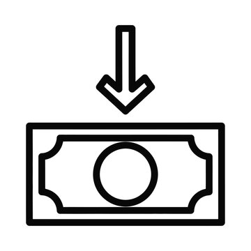 Money down arrow symbol representing decrease in financial value with currency