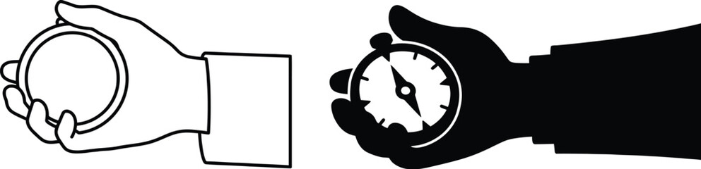 Hand holding clock and compass icon © Israt