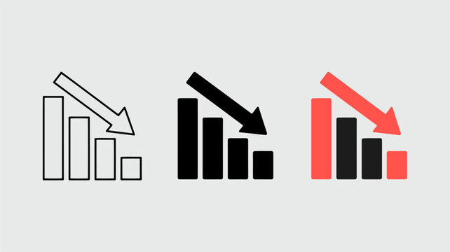 Downward Trend Graph Icon Set on Gray Background chart arrow