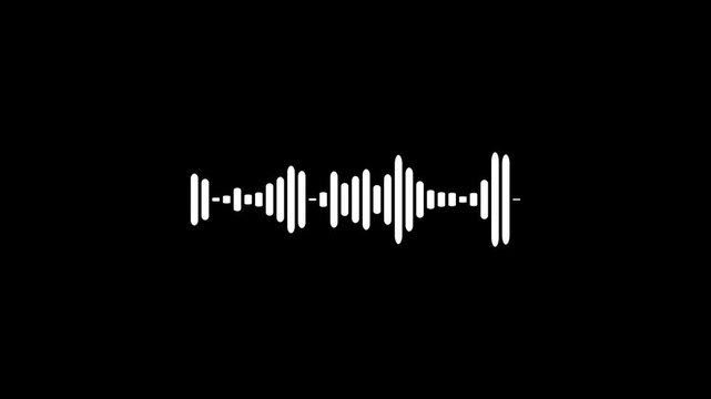A white audio waveform icon displaying multiple vertical bars of varying heights, symbolizing sound, voice 4k video animation