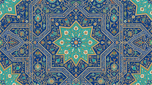 Flat vector Persian-inspired Islamic pattern, floral geometry and elegant traditional decorative elements

