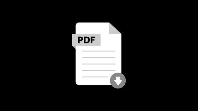 Document download icon. Text document page with folded corners and horizontal header ribbon. Download arrow symbol. 2D motion graphics in 4K resolution with alpha channel.