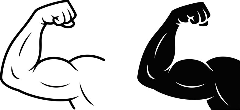 Flexed Bicep Arm Muscle Silhouette and Outline Icons arm, bicep, muscle, flex, flexing