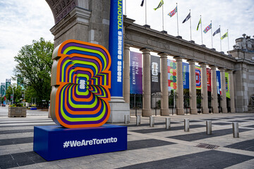 Fototapeta premium FIFA Fan Festival Toronto 2026 installation at Princes' Gates. Toronto, Canada - June 9, 2026.