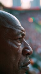 Obraz premium Closeup overtheshoulder shot of a Morocco football fan absorbed in the games drama as an opponent fails a penultimate penalty highlighting fan passion and suspense in an intense