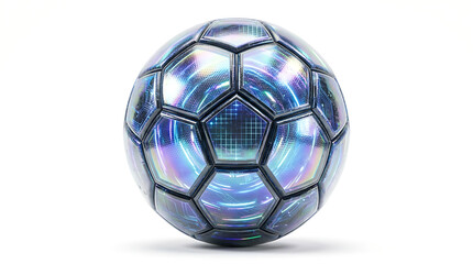 Naklejka premium Futuristic Iridescent Soccer Ball With Cybernetic Hexagonal Pattern Design