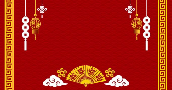 Red copy space animation with Chinese New Year ornament decoration