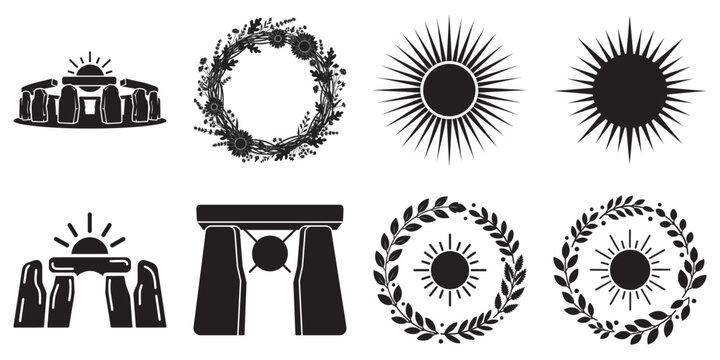 Set of stonehenge and sun icons