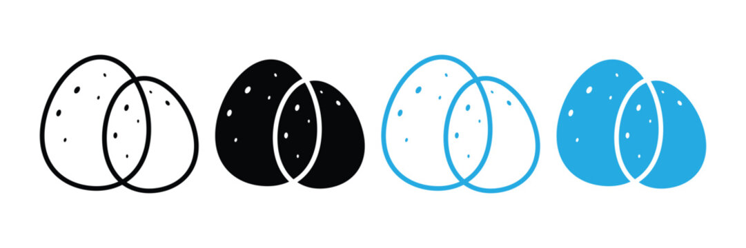 Egg and Easter Egg Icon Set &ndash; Cracked Eggshell, Holiday Symbol & Food Vector Collection
