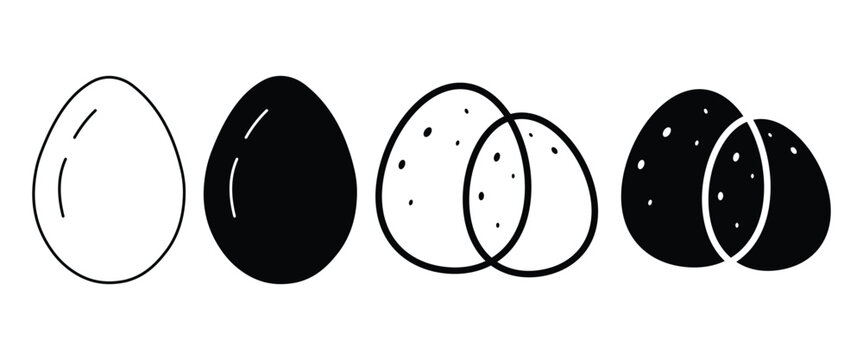 Egg and Easter Egg Icon Set &ndash; Cracked Eggshell, Holiday Symbol & Food Vector Collection