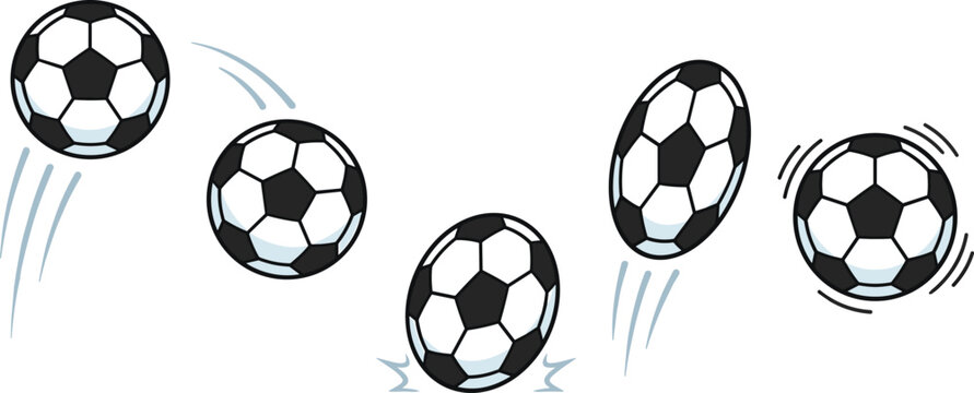 Soccer Ball Motion Collection Featuring Bouncing Spinning and Flying Football Action Elements for Sports Design Vector Illustration Set