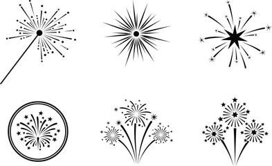 Obraz premium Fireworks vector collection black and white explosions starbursts and celebration graphics for design