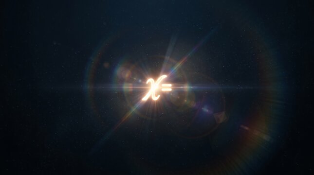 Glowing mathematical symbol in space with lens flares