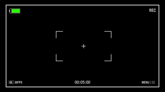Video camera recorder screen view with transparent background, Camera recorder screen interface with alpha channel, Camera recorder screen view preview in 4K resolution.
