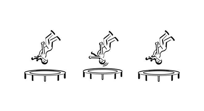Sequential Illustrations of Trampoline Stunts and Falls.